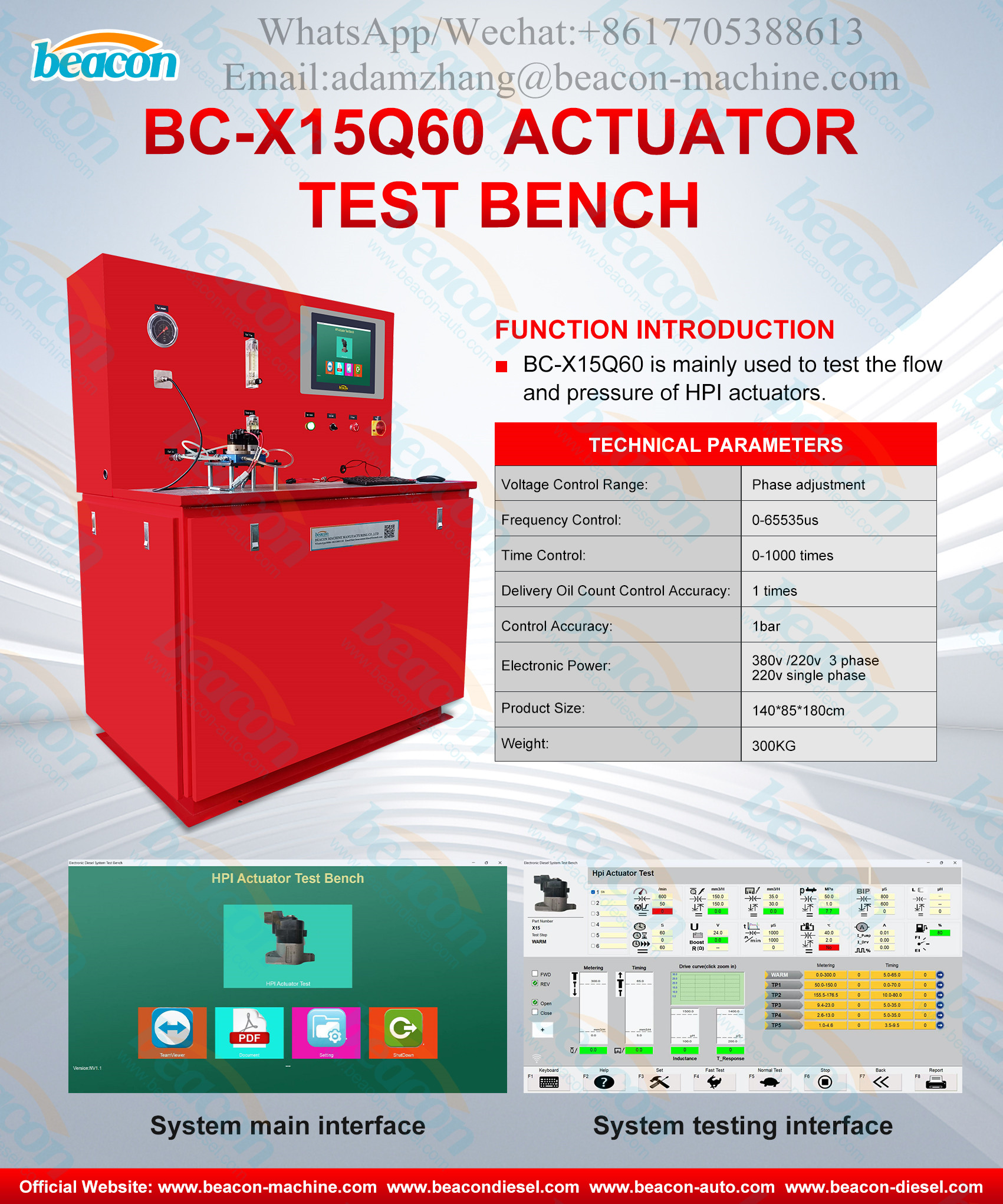 Beacon Machine Common Rail Test Bench BC-X15Q60 is used to test the flow and pressure of HPI actuators