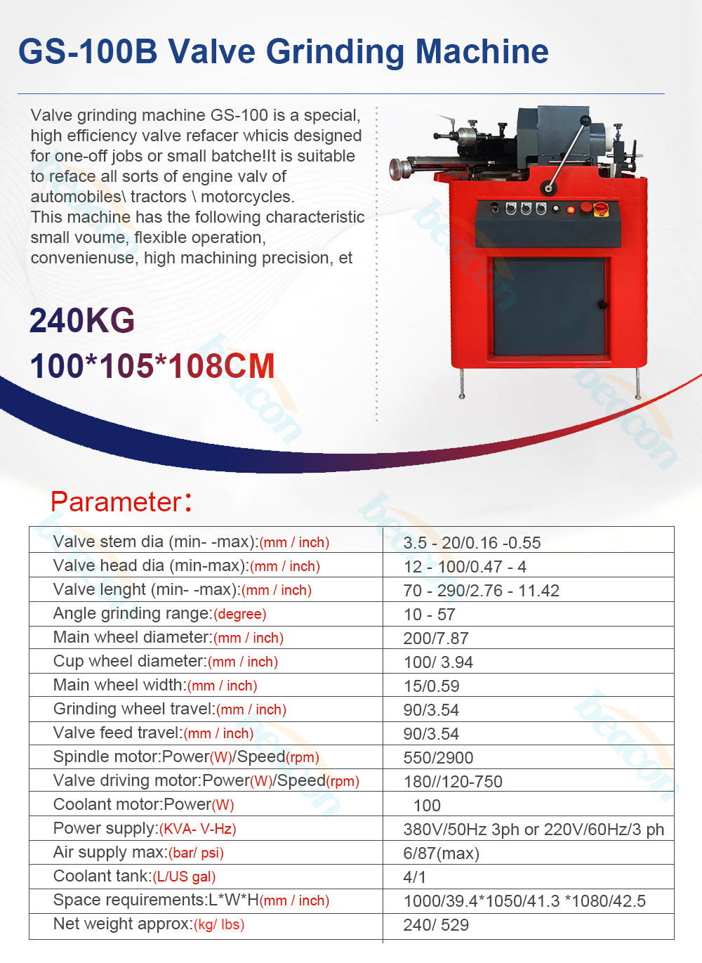 Engine Valve Rod Grinding Machine GS-100B Valve Grinder High Efficiency Valve Refacer