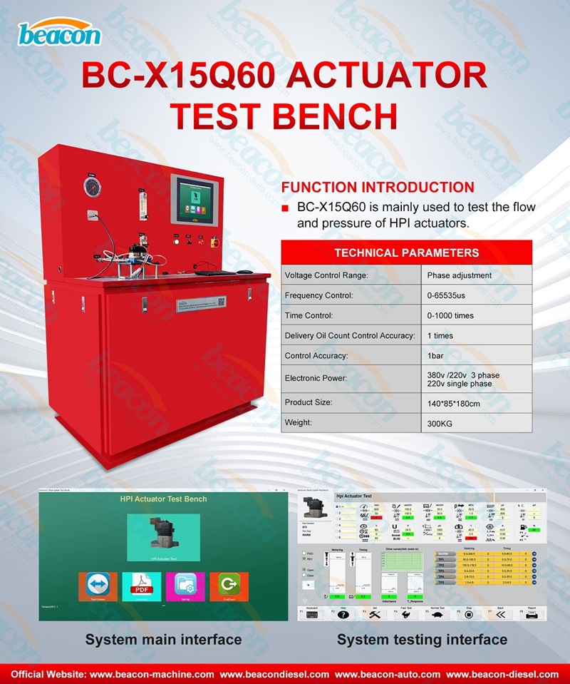 Common rail test bench BC-X15Q60 for testing the flow and pressure of Cummins HPI X15 Q60 actuators